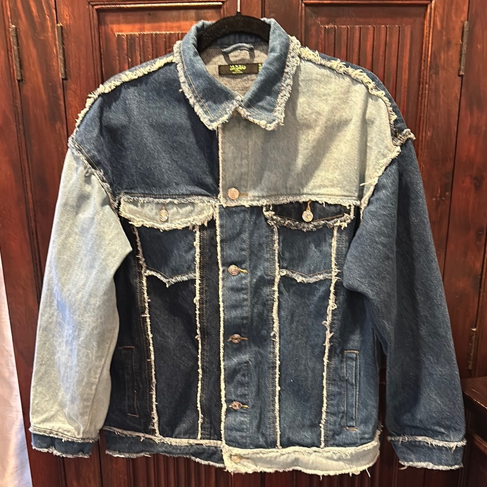 Jaded London Two-Tone Frayed Edges Denim Jacket Size 6